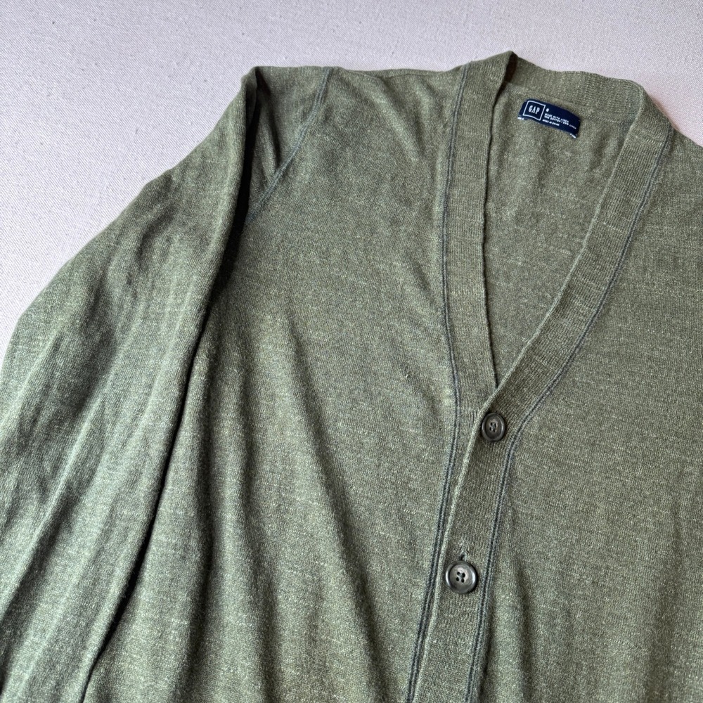 VTG Gap Men's Cotton Linen Blend V-Neck Button‎ Front Grandpa Cardigan Sweater S